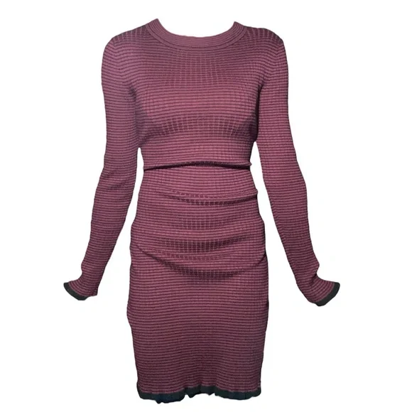 ‼️NOW SOLD ‼️ Burgundy & Black Stripped Ribbed Knit Long Sleeve Sweater Dress - Picture 3 of 6